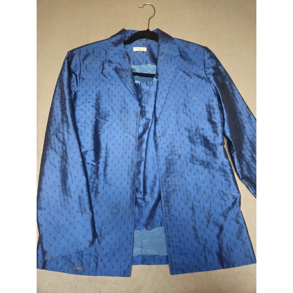 Vtg Ann May Womens Blue 100% Woven Silk Jacquard Blazer and Tank Set Size M READ